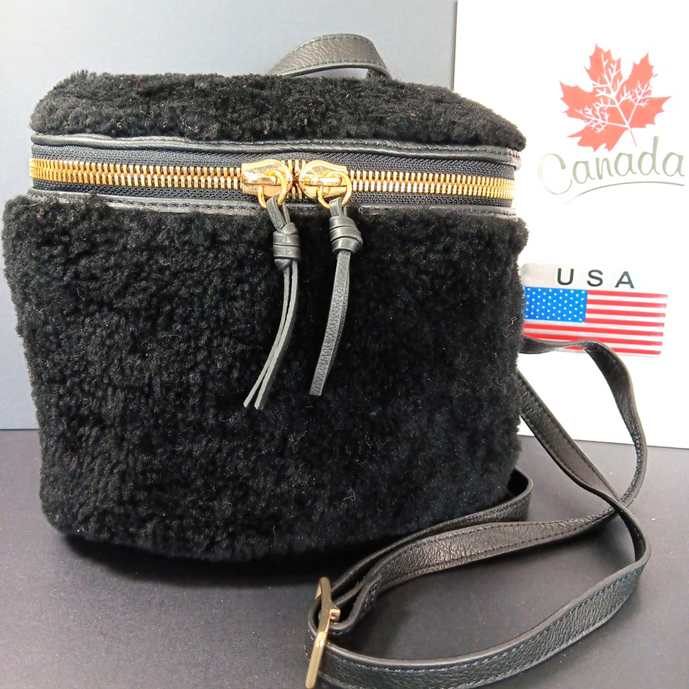 Stunning Margot Genuine Leather Faux Fur Shoulder Crossbody Bag Top Handle Black